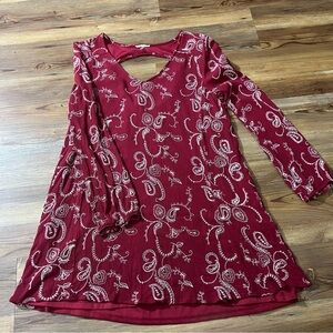 Soprano A-line dress, lined, embroidered, size XL, dark red with white,pre-owned